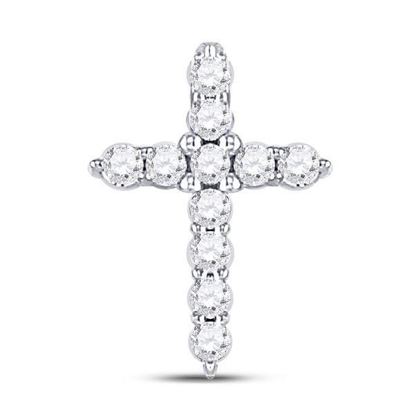 Round Diamond Cross Pendant 1/10 Cttw 10KT White Gold
