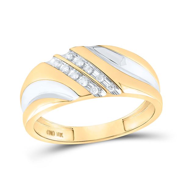 Round Diamond 2-tone Wedding Anniversary Band Ring 1/8 Cttw 10KT Yellow Gold