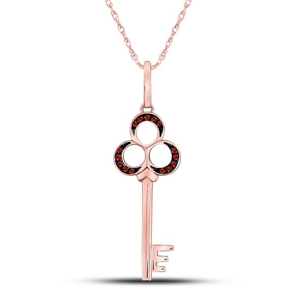 Round Red Color Enhanced Diamond Trefoil Key Pendant 1/20 Cttw 10KT Rose Gold