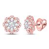 Image 1 : Round Diamond Flower Halo Cluster Earrings 1 Cttw 10KT Two-tone Gold