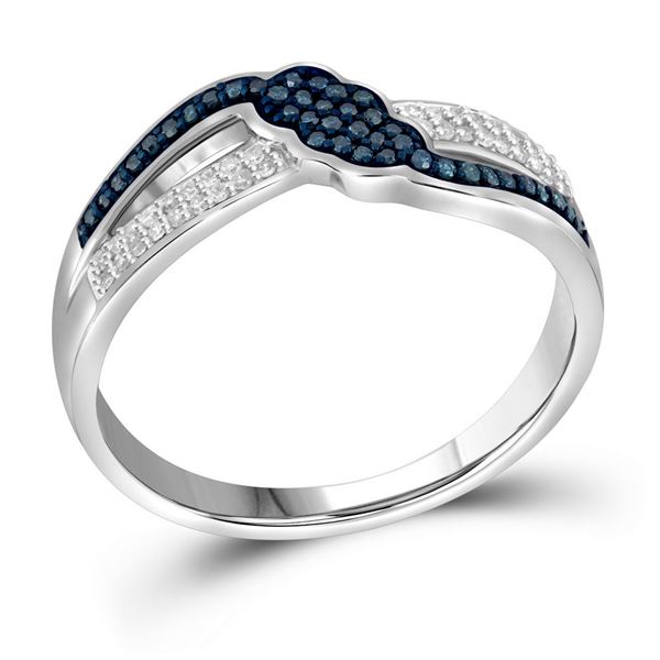 Round Blue Color Enhanced Diamond Fashion Ring 1/5 Cttw 10KT White Gold