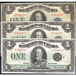 1923 One Dollar, three notes, F-VF