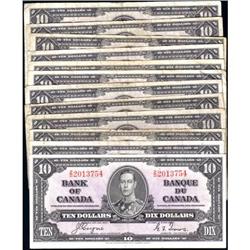 1937 $10, BC-24c, 12 notes, Fine & up