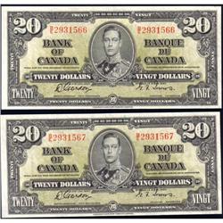 1937 $20, BC-25b two Consec SNs, AU