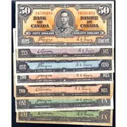 1937 $50, $10, $5 & $1, seven notes