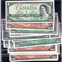1954 One & Two Dollars, fifteen notes