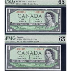 1954 $1 Devil's Face Consec, PMG Unc-65