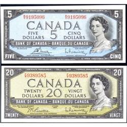 1954 $5 BC-39c, Unc 1954 $20 BC-41b, AU
