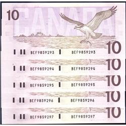 1989 $10 BC-57c. 5 Consec BEF, Unc