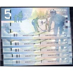 2006 $5 BC-67aA, 5 Consec AOK, all Unc