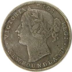 Newfoundland 20 Cents 1870, VF Cleaned