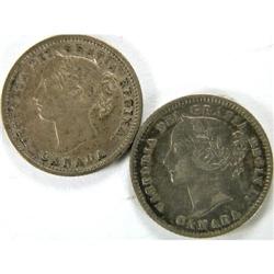 Canada Ten Cents 1871 & 1874H, both VF