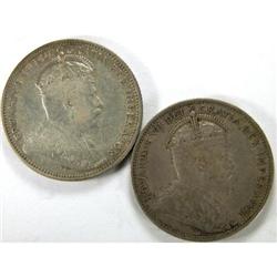 Canada 25 Cents 1902H and 1903, both VF