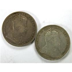 Canada 25 Cents 1903 & 1908, both F-VF