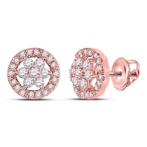 Round Diamond Flower Cluster Earrings 1/2 Cttw 14KT Rose Gold