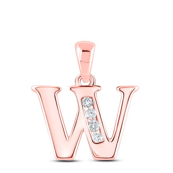 Round Diamond Initial W Letter Pendant 1/20 Cttw 10KT Rose Gold