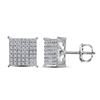 Image 1 : Round Diamond Square Cluster Stud Earrings 3/4 Cttw 10KT White Gold