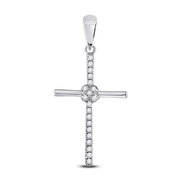 Round Diamond Cross Pendant 1/12 Cttw 10KT White Gold