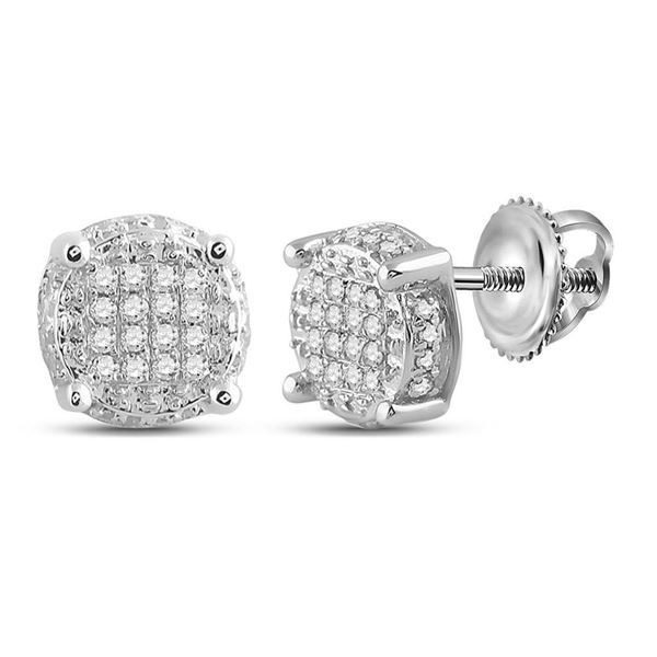 Round Diamond Circle Disk Cluster Earrings 1/10 Cttw 10KT White Gold