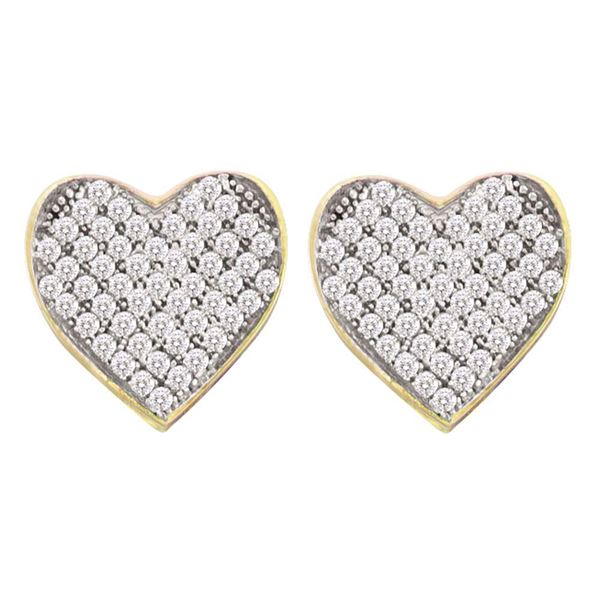 Round Diamond Heart Cluster Earrings 1/10 Cttw 10KT Yellow Gold