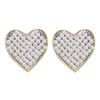 Image 1 : Round Diamond Heart Cluster Earrings 1/10 Cttw 10KT Yellow Gold