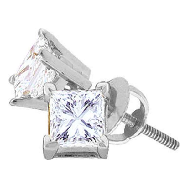 Princess Diamond Solitaire Stud Earrings 5/8 Cttw 14KT Yellow Gold