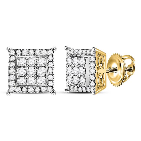 Round Diamond Square Earrings 1/2 Cttw 14KT Yellow Gold