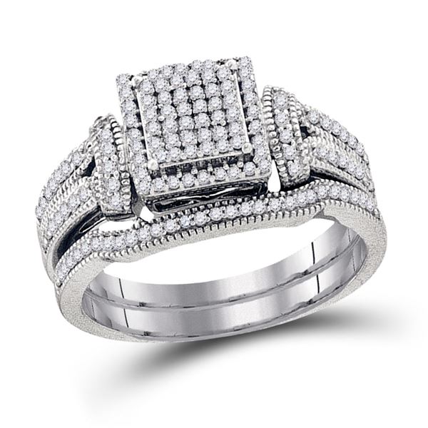 Cluster Bridal Wedding Ring Band Set 3/8 Cttw 10KT White Gold