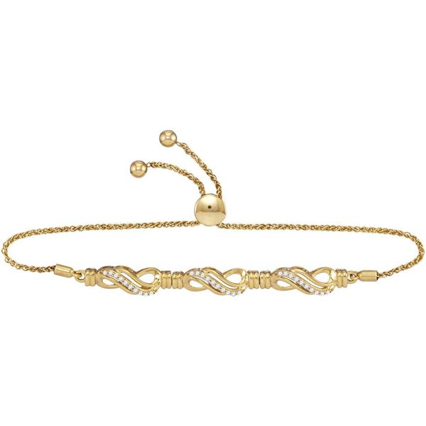 Round Diamond Crossover Bolo Bracelet 1/6 Cttw 10KT Yellow Gold