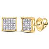 Image 1 : Round Diamond Square Cluster Earrings 1/6 Cttw 10KT Yellow Gold