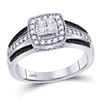 Image 1 : Princess Black Color Enhanced Diamond Cluster Ring 5/8 Cttw 10KT White Gold