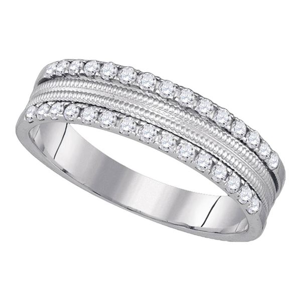 Round Diamond Double Row Band Ring 1/3 Cttw 14KT White Gold