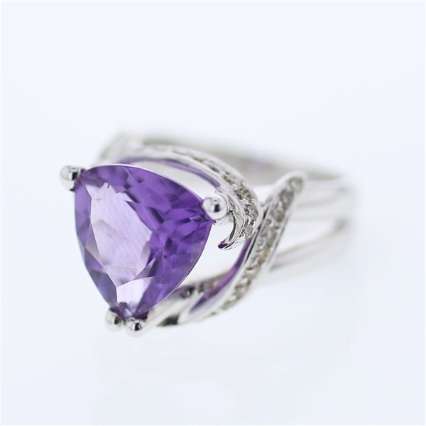 Natural 5.30 CTW Amethyst & Diamond Ring W=15MM 14K Gold - REF-95K4R