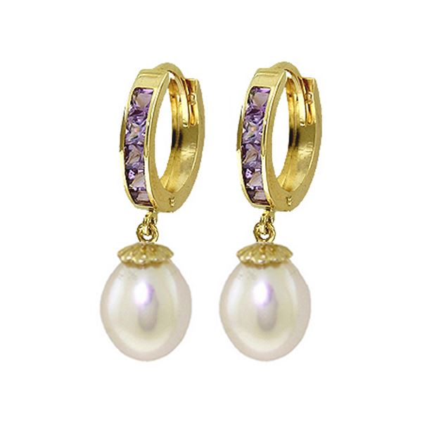 Genuine 9.3 ctw Amethyst & Pearl Earrings 14KT Yellow Gold - REF-44K4V
