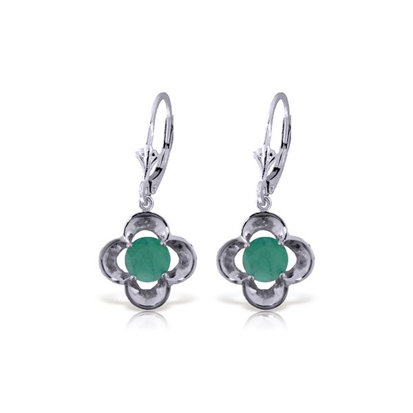 Genuine 1.10 ctw Emerald Earrings 14KT White Gold - REF-41A4K
