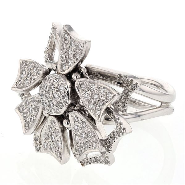 Natural 0.97 CTW Diamond Ring 18K White Gold - REF-243N9Y