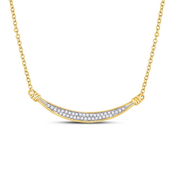Round Diamond Curved Bar Pendant Necklace 1/6 Cttw 10KT Yellow Gold
