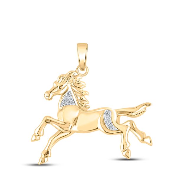 Round Diamond Horse Pony Animal Pendant 1/20 Cttw 10KT Yellow Gold