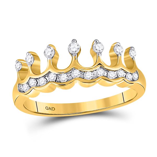 Round Diamond Crown Tiara Band Ring 1/4 Cttw 10KT Yellow Gold