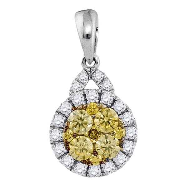 Round Yellow Diamond Circle Cluster Pendant 5/8 Cttw 14KT White Gold