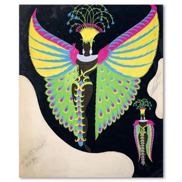 Erte (1892-1990), "Chinois, l'entreteneuse" Original Gauche Painting with Silver Leaf, Hand Signed w