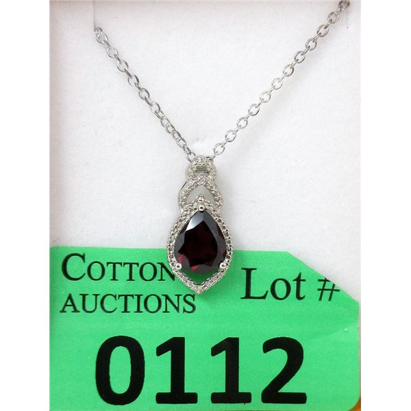 Garnet & Diamond Sterling Silver Pendant