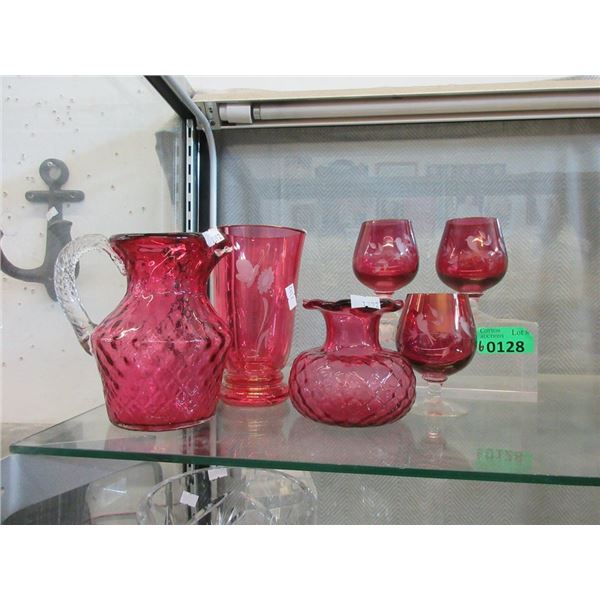 6 Pieces of Vintage Cranberry Glass