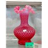 Image 1 : 12" Signed Fenton Hobnail Cranberry Glass Vase