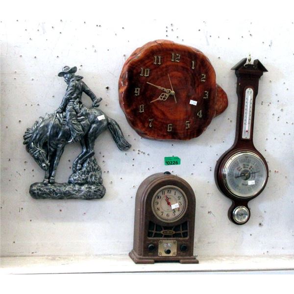 Clock, Burl Clock, Barometer & Metal Wall Art