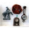 Image 1 : Clock, Burl Clock, Barometer & Metal Wall Art