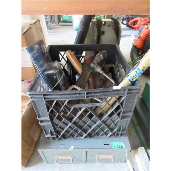 Crate of Hand Tools & File Organizer