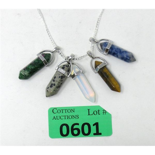 5 Healing Point Gemstone Pendants & 1 Chain