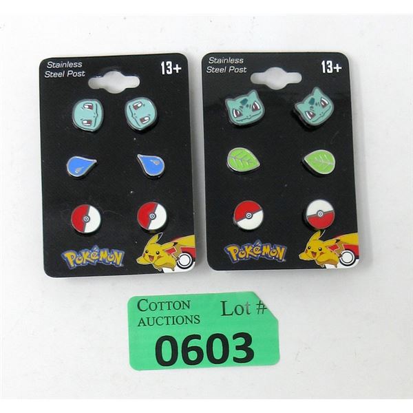 2 New Sets of 3 Pokémon Stainless Steel Earrings