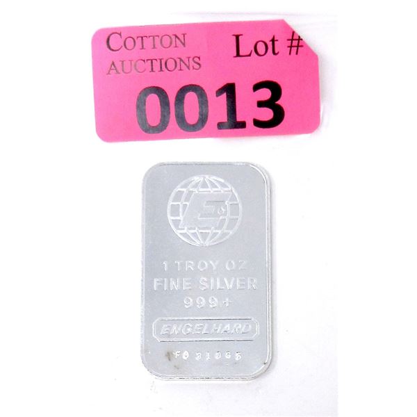 1 Oz. .999+ Fine Silver Engelhard Mint Bar